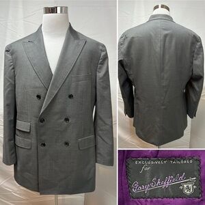 Custom Tailored Men's 42R Gray Double Breasted Gary Sheffield Blazer Suit Jacket